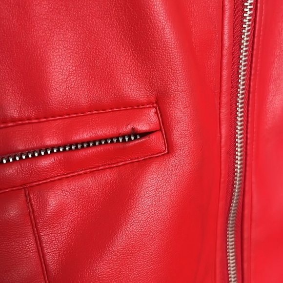 Vintage Y2K Red Vegan Leather Bomber Jacket - Picture 9 of 16